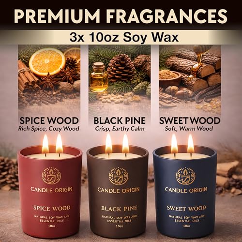 Image of Candles for Men Gift Set - 3x10oz Premium Soy Wax Scented Candles