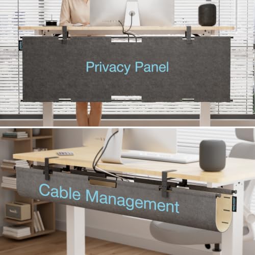Image of No Drill Under Desk Cable Management Tray,30 inch Felt Cord Organizer for Table | Clamp or Screw Mount, Converts to Privacy Panel, Pegboard Design, Wire Management for Standing Desk & Home Office