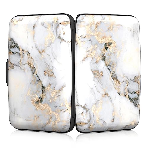 Image of Rimilak Aluminuml Credit Card Holder, Mini Credit Card Wallet RFID Blocking Slim Metal Hard Case for Women Men, White Mable