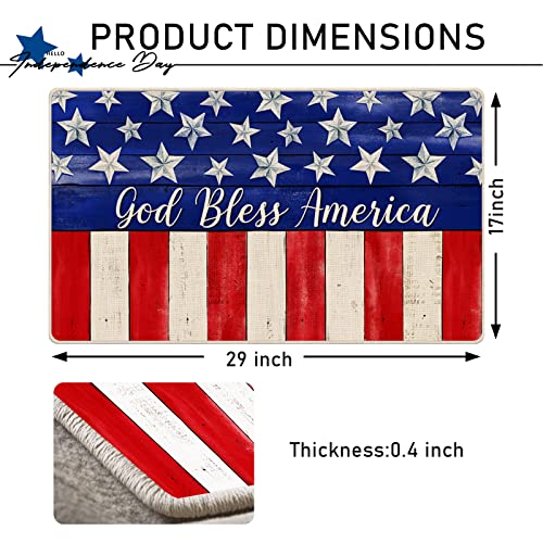 Tailus 4Th Of July God Bless America Patriotic Decorative Front Door Mat, American Stars Stripes Doormat Indoor Outdoor Floor Entryway Rug, Usa Memorial Day Summer Home Kitchen Decoration 17X29 Inch #TOP1