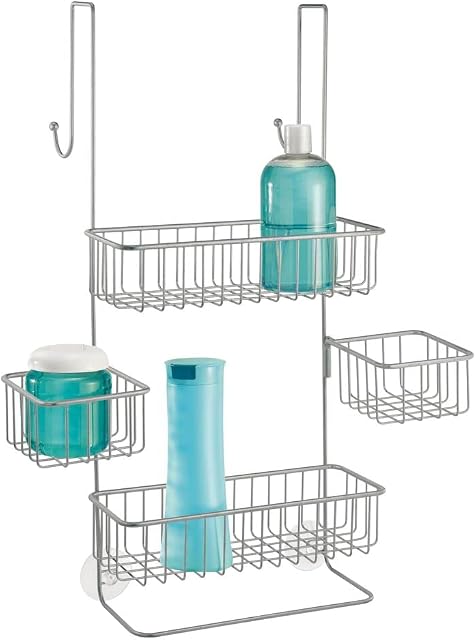 mDesign Over Door Shower Caddy  Essential Shower Accessories  Hanging Shower Basket for Soap, Conditioner, Shampoo, and Much More  Silver