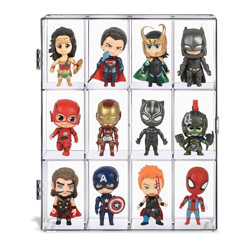 CELSOL 12-Compartment Acrylic Display Case for Figures, Rocks, Crystals, Mini Toys & Collectibles - Clear Display Box, Wall-Mountable & Desktop, Swing Door Design, Dustproof & Waterproof, No Assembly