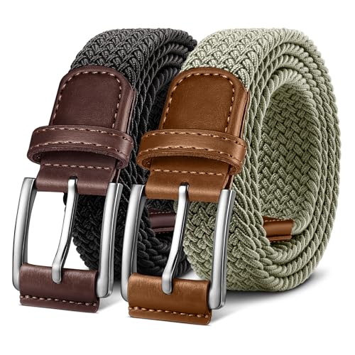 Image of BULLIANT Belt for Men 2Pack,Mens Gift Stretch Braided Web Belt Elastic for Casual Golf Jeans,1 3 /8 inch