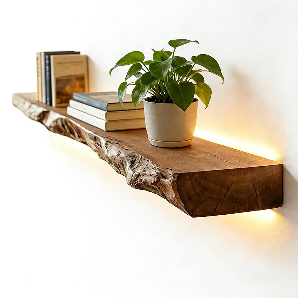 Estantes flotantes de pared con LED, Estante de pared de madera con luz