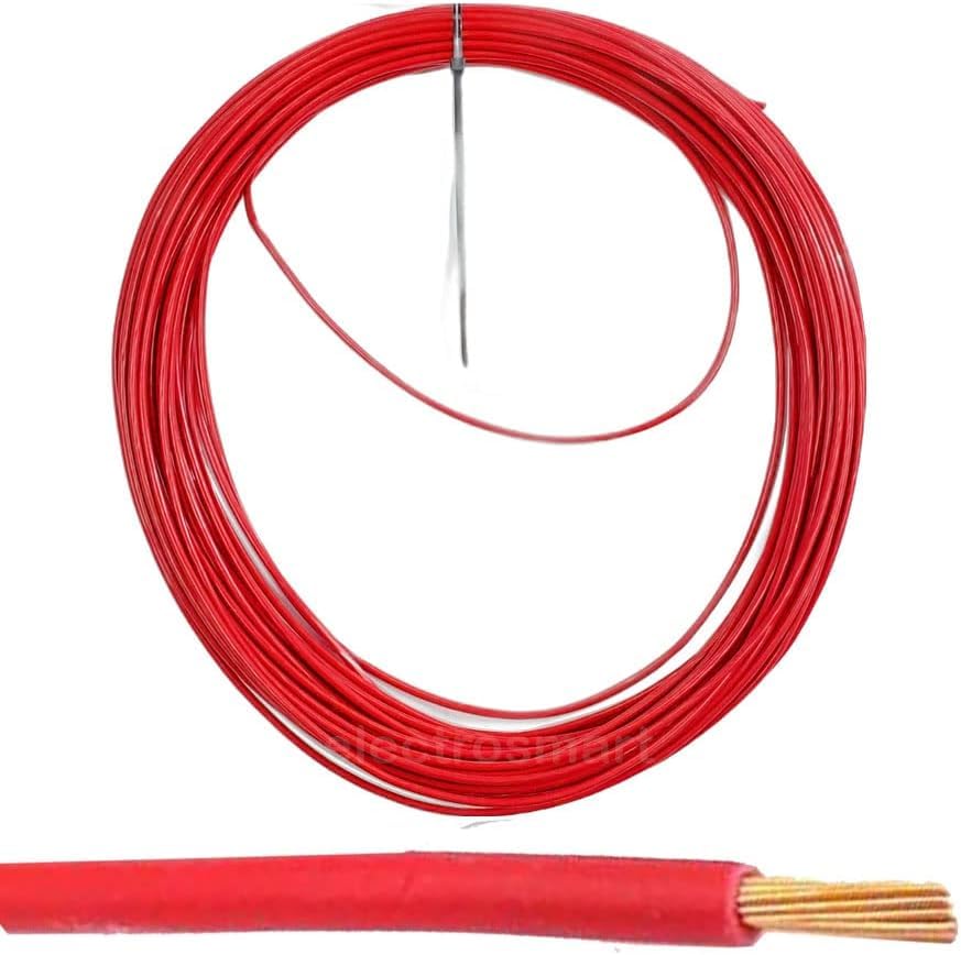 electrosmart 12V 24V 2mm² 25 Amps Single Core Copper Automotive Auto Car Marine Stranded Thin Wall Cable/Wire Red or Black (Red, 50m)