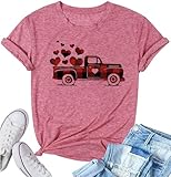 Valentines Shirts for Women Cute Raglan Plaid Truck Graphic Print Heart T Shirt Spring Basic Short Sleeve Daily Wear Cotton Tee Tops Red Medium