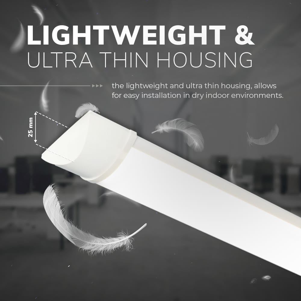 Lightweight and ultra-thin housing of the LED batten, showing 25mm thickness