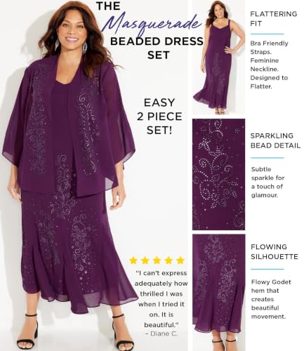 Image of Catherines Women's Plus Size Masquerade Beaded Dress Set - 16 W, Mystic Pine