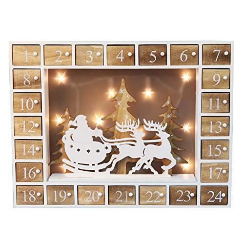 PIONEER-EFFORT Christmas Wooden Advent Calendar with Drawers and LED Lights to Fill Candy and Small Surprise for Kids and Adults Countdown to Christmas 13.5'' x 2.7'' x 10.5''H