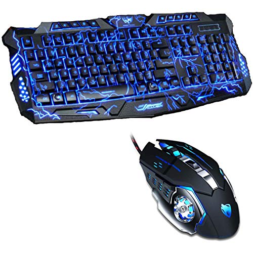 Image of Keyboard Tri Color Led Backlit Professional Gaming Keyboard Gaming Keyboard Mouse Combo 6 Color Backlight Gaming Mouse for Pc Desktop