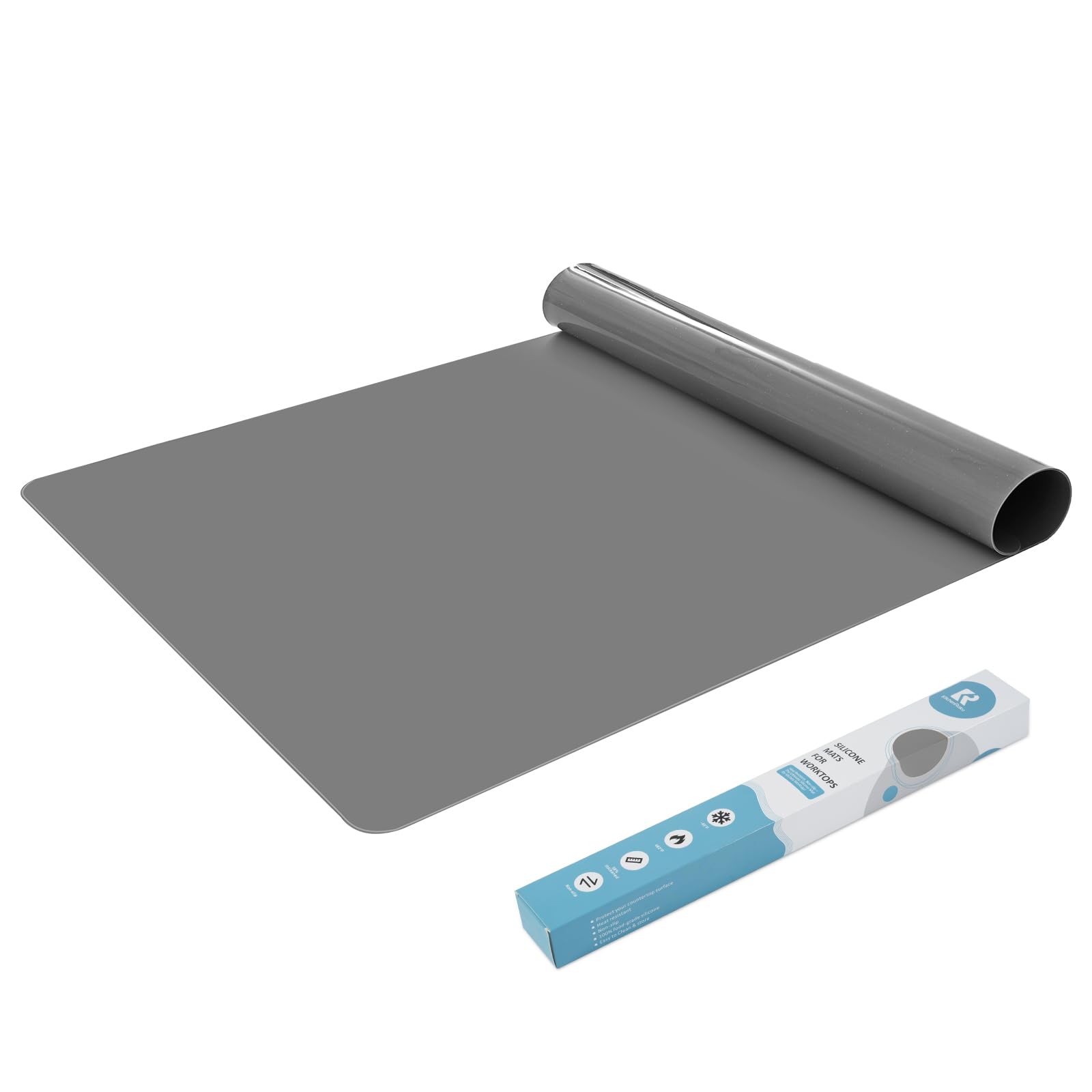 KitchenRaku Große Silikonmatte, Rutschfeste Tischunterlage, Hitzebeständige Antihaftmatte, Tischunterlage, wiederverwendbar, lebensmittelecht, spülmaschinenfest (Grau, 59.5x80cm)