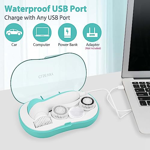 Rechargeable Facial Cleansing Spin Brush Set with 4 Exfoliating Brush Heads - Complete Face Spa System by CLSEVXY - Waterproof Face Scrubber for Gentle Exfoliation and Deep Scrubbing