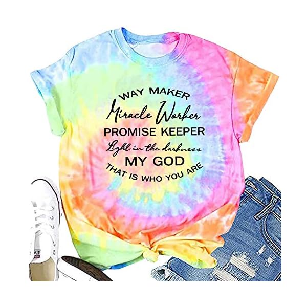 Dauocie Womens Way Maker Miracle Worker Promise Keeper Light in The Darkness Christian Print T Shirt