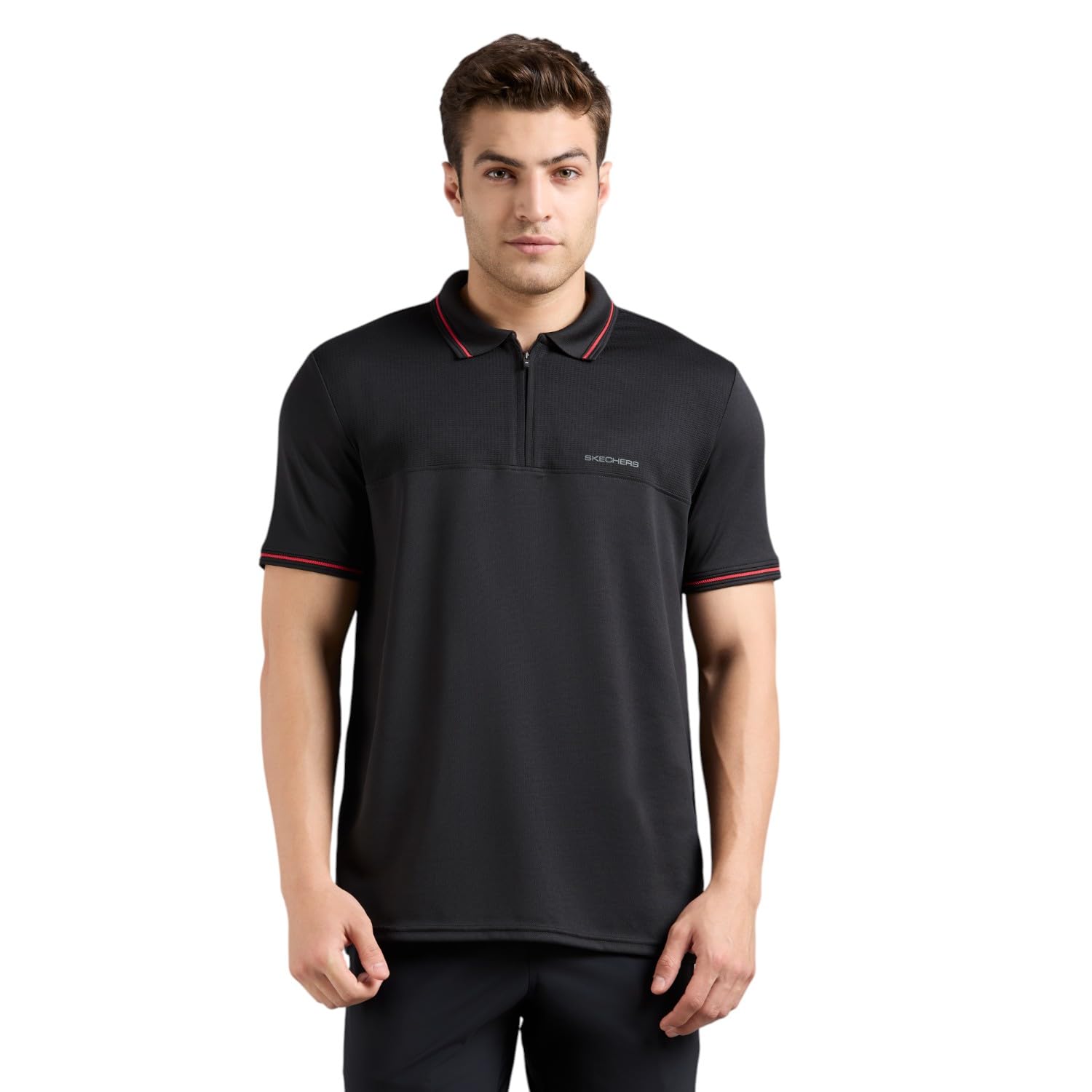 Men Tonal Panel Golf Black Polo-image-3