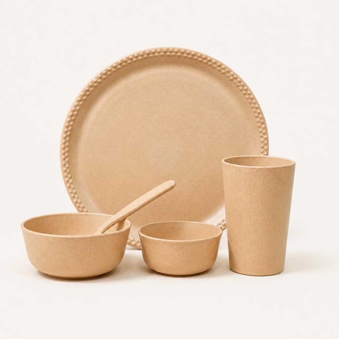 Microwave Safe Dinner Set of 5 Pcs Bamboo Fiber 10.5 Inch Unbreakable Dinner Plate, Bowl (300ml), Bowl (200ml) Spoon & Water Glass (300ml) Unbreakable Dinner Sets for Gift-image-22