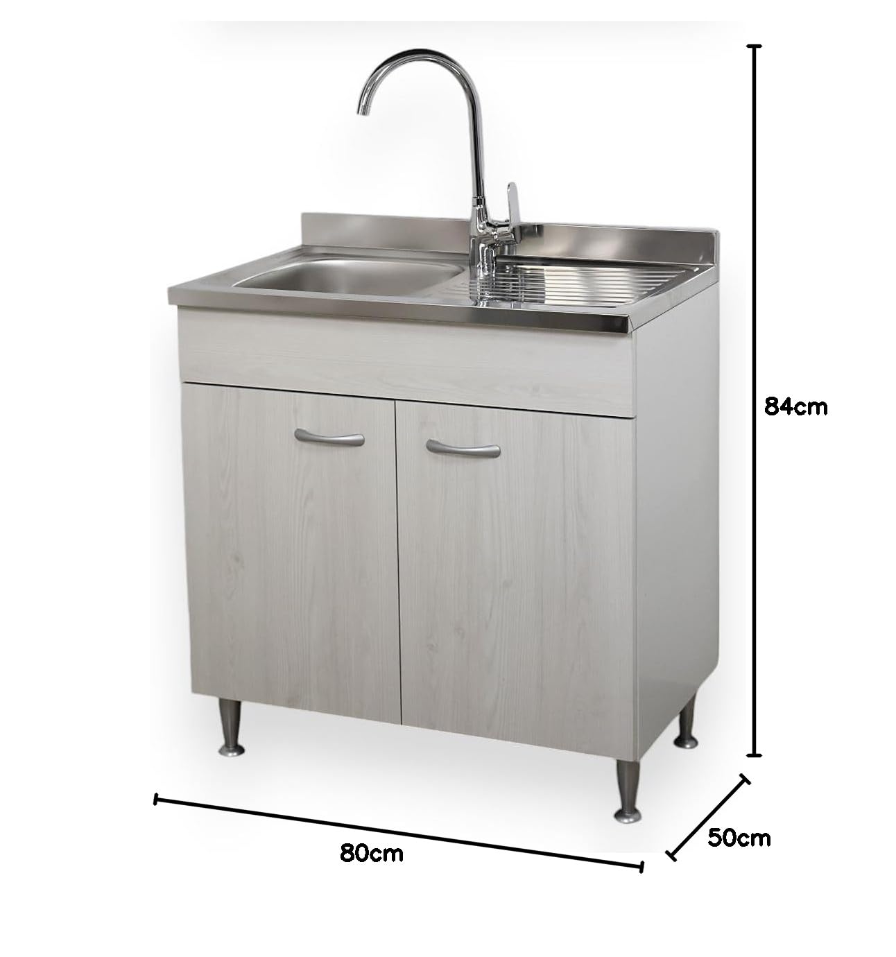 Yellowshop - Mobile cucina sottolavello a 2 ante cm 80 effetto legno frassino moire componibile con lavello inox e scolapiatti Basic (Sottolavello con lavello piano Dx)