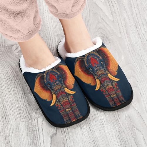Retro Orange Mandala Elephant Slippers For Women Men Soft Memory Foam Non-Slip Animal Winter Indoor House Shoes Travel Slipper4