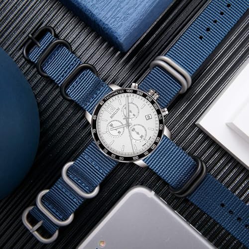 Image of BINLUN Premium Ballistic Nylon Watch Strap, Heavy Duty 5-Ring Replacement Watch Band with Stainless Steel Buckle, Durable & Comfortable Sport Band for Men Women, Fits 18-24mm