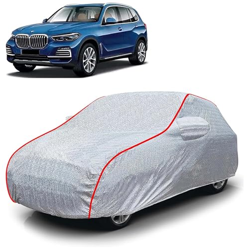 Image of Sulfar 100% Waterproof Car Body Cover Compatible with Mirror for BMW X5 (Triple Stitched, Full Bottom Elastic, Magic Silver with Red Piping)