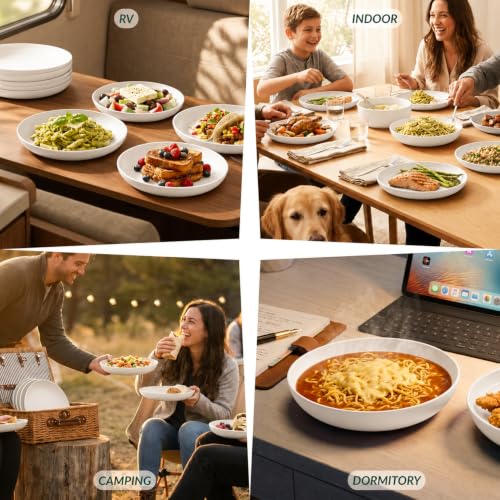 Image of Homienly Wheat Straw Plates Set of 8 Unbreakable Microwave and Dishwasher Safe Plates for Dessert Lightweight Dinner Plates for Kitchen, Camping, Picnic, RV, Stackable Salad Plates (9 inch, White)