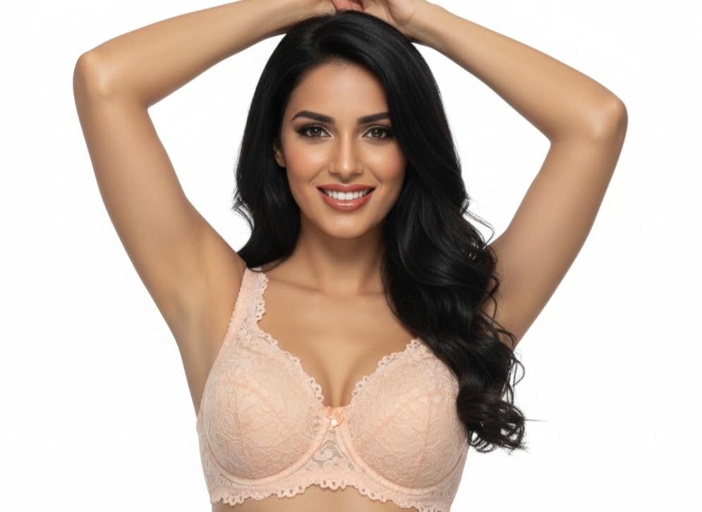 Image of Women's High-Support Lace Bra, Non-Padded, Unlined, Full Coverage, Lingerie