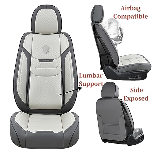 Coverado Car Seat Covers Full Set, 5 Seat Universal Leather Seat Covers for Cars, Waterproof Front and Back Car Seat Protector, Auto Seat Covers Fit for Most Vehicles, Gray - Image 6