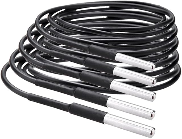Treedix 5Pcs 1m/39.4 in Digital Thermistor Temperature Sensor Stainless Steel Probe Module Resistance Thermal Cable -55°C to +125°C Waterproof