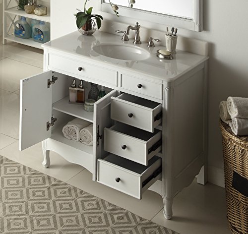38" Benton Collection Distressed White Daleville Bathroom Sink Vanity W/Mirror Hf-837Aw-Mir #TOP3
