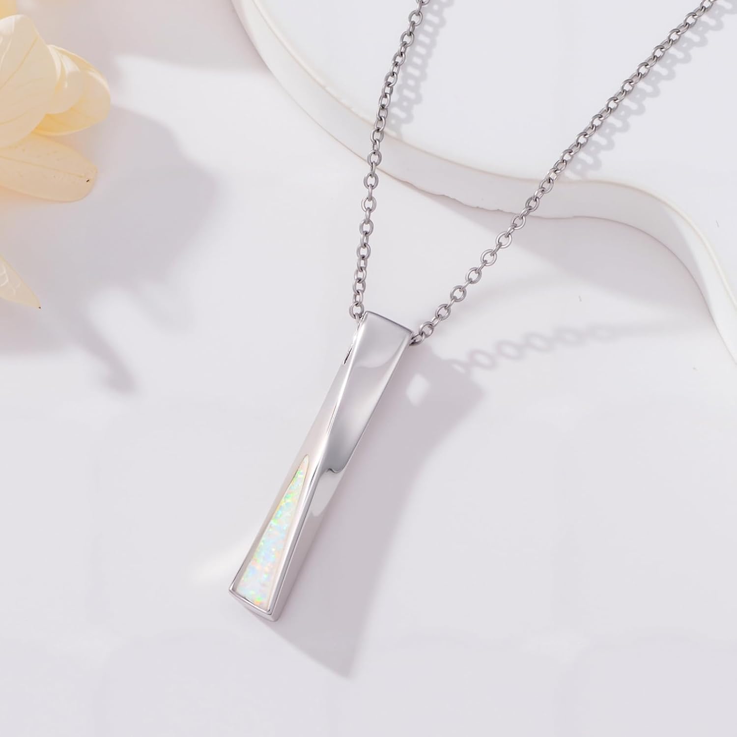 Opal Bar Necklace for Women 925 Sterling Silver Long Opal Pendant Gifts for Women Her Mom Wife Grandma on Valentines Mothers Day Christmas Anniversary - Image 2
