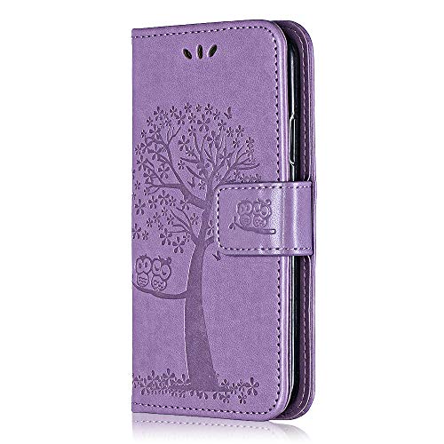 Thrion - Funda para Samsung Galaxy M20, piel sintética con tapa para Samsung Galaxy M20, con función atril y tarjetero, color morado