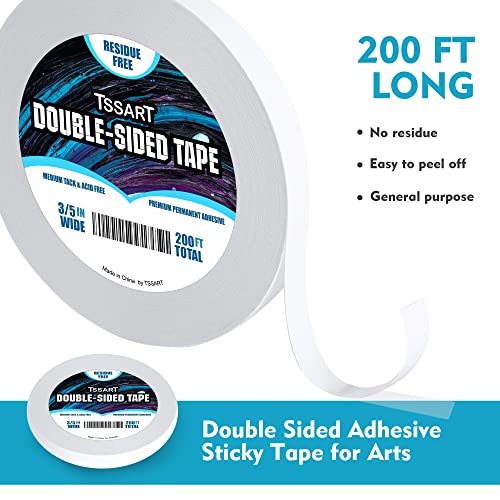 Tssart Ultra-Thin Permanent Double-Sided Tape - Double Sided Adhesive Sticky Tape For Arts, Crafts, Photography, Scrapbooking, Tear-By-Hand - Acid Free 3/5 Inch Wide 200Ft Long Total #TOP1