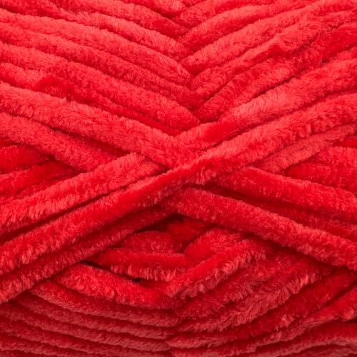Image of Cuddly Velvet Chenille Yarn, Super Soft Bulky, Red, 3-Pack
