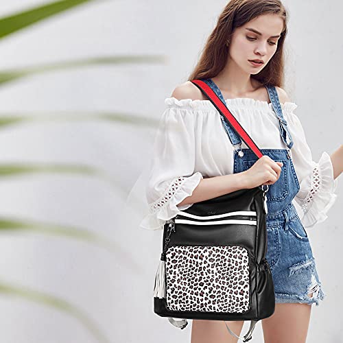 Image of CLUCI Backpack Purse for Women Fashion Leather Designer Travel Large Ladies Shoulder Bags with Tassel, Black Leopard, Large,