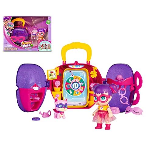 SUPER CUTE LITTLE BABIES - Mini Take-Along Bedroom with Sisi, Superhero baby doll in small version, with briefcase box that becomes room, pet and accessories, famous (UPU05101) Cover