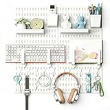 Pegboard Stecktafel Wand Organizer mit 4 Stecktafeln (30x30cm) + 18 Zubehör, Pegboard-Gaming,Schreibtisch-Stecktafel,Peg Tafel Wandorganisator für Wand-Organizer Bastelorganisation,Weiß, Kunststoff