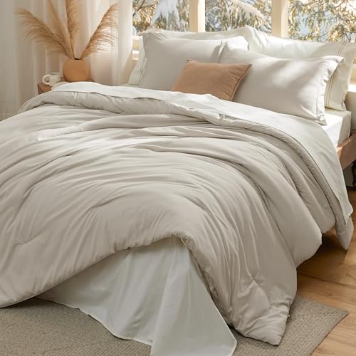 Image of Bedsure Bed in a Bag Queen Size 7 Pieces - 100% Cotton Sheet and Polyester Bedding Comforter Sets, Soft Linen Bed Set with Down Alternative Comforter, Cotton Sheets, Pillowcases & Shams