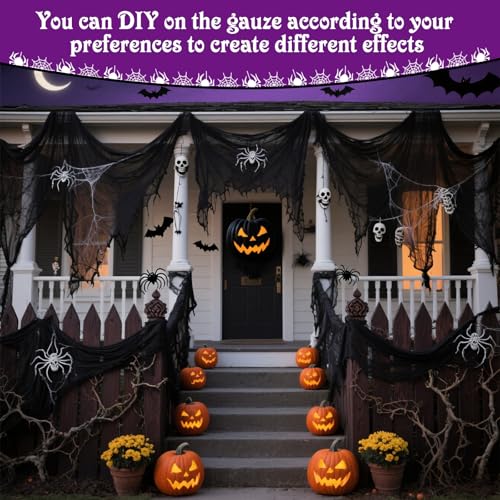 3 Stück Halloween Dekorationen Gruseliges Tuch, 183x76cm Gruseliges Gaze Tuch für Gothic Dekoration, Gruselige Stoff für Tisch Haustür Outdoor Hallen ​Fenster Party Terror Deko