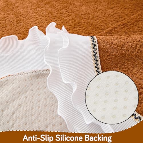 Image of HOKIPO 'French Classic Frill' Sofa Cover Mat for 1 /2 /3 Seater & L Shape Sofa. Make Your Own Sofa Cover Set, Anti-Slip Mat Length 90(D) x 170(L) cm, Copper Orange (AR-6142-OR)