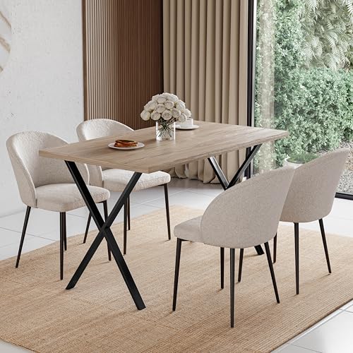 Vida Designs 4 Seater Dining Table With X Shaped Black Metal Legs, Industrial Style Rectangle Kitchen/Dining Room Furniture (Oak) - Image 3