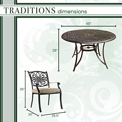 Hanover Traditions5Pc Pc Set Of 4 Cast 48 Traditions 5-Piece Rust-Free Outdoor Patio Set With Tan Cushions, 4 Chairs And Aluminum Round Dining Table #TOP4