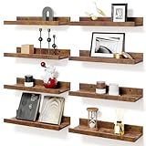 Fixwal Floating Shelves for Wall Decor, Wall Shelves Set of 8, Display Floating Shelf Wall Self with Lip for Bedroom, Bathroom, Nursery, Living Room (Rustic Brown)
