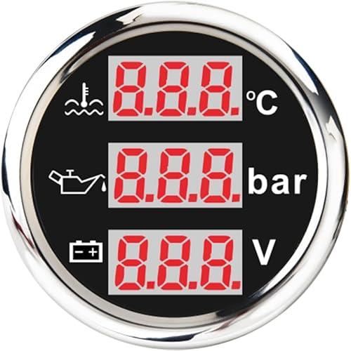 Geloo 52mm calibre 3 en 1 coche barco refrigerante temperatura del agua presión de aceite indicador de nivel de combustible con alarma para coche barco yate marino Cover