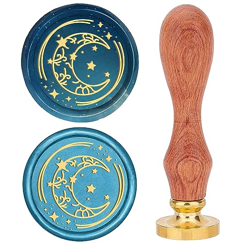 CRASPIRE Moon Wax Seal Stamp Sealing Wax Stamps Star 25mm Retro Rosewood Handle Removable Brass Head for Wedding Invitations Envelopes Halloween Christmas Thanksgiving Gift Packing