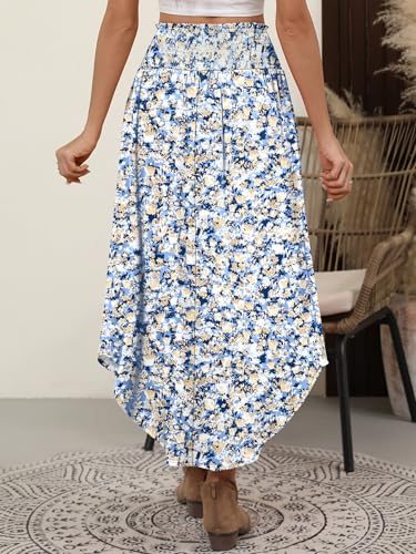 Image of ANRABESS Women's Maxi Skirts Summer Boho Floral High Waisted Flowy Swing Pleated Beach Long Skirt with Pockets