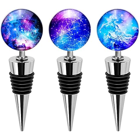 Soleebee Pack of 3 Wine Stoppers, Decorative Artificial Glass Bottle Stopper Reusable Wine Stopper for Bar, Gifts, Holiday Party, Wedding (Starry Sky) Cover