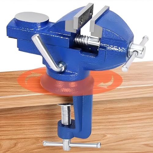 Retoo Schraubstock Drehbar, Backenbreite 50mm Spannweite 50mm Sicheres Fixieren von Werkstücken, Tischschraubstock mit Schutzbacken und Klemmbacken Schraubstock aus Grauguss Zum Schweißen Kleben