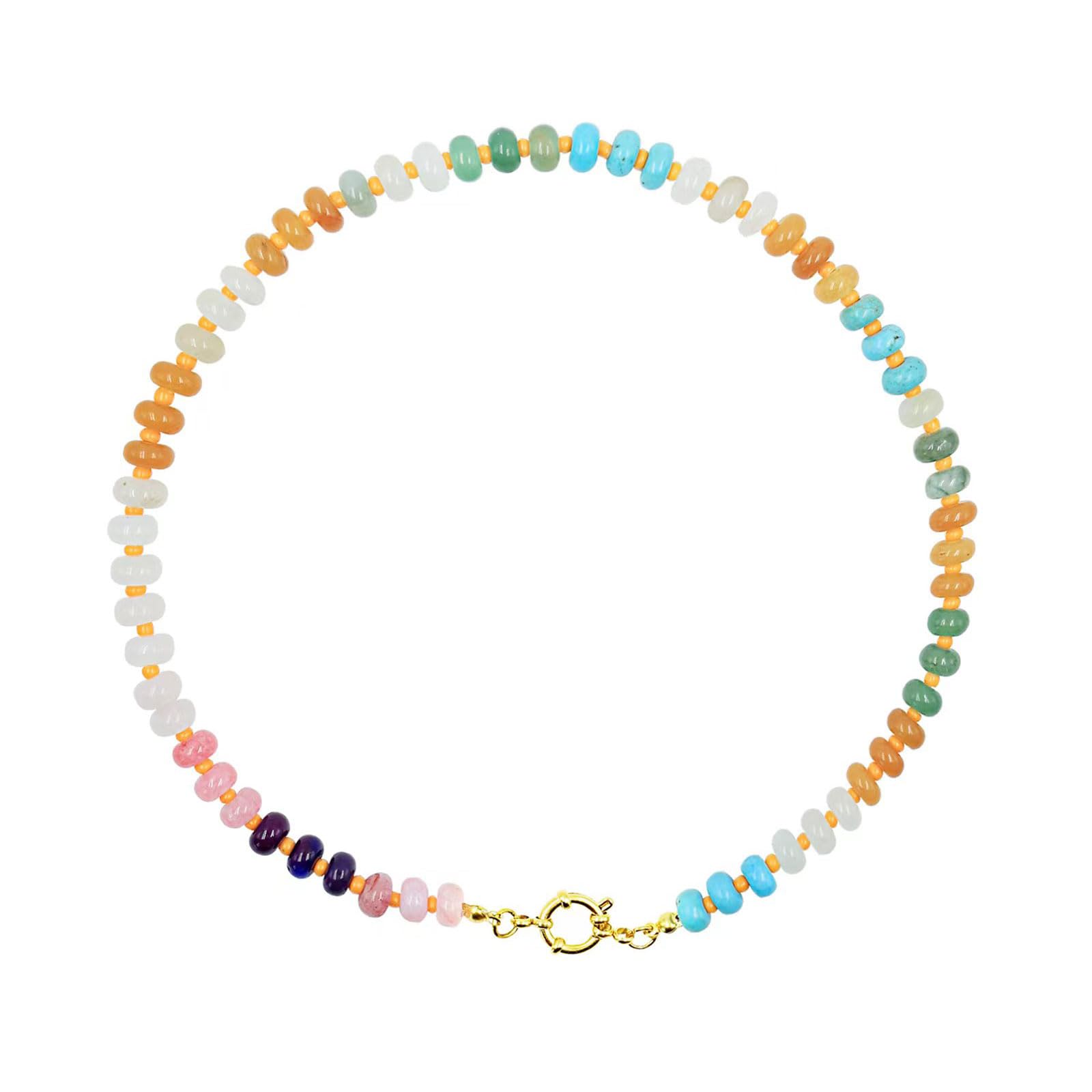Gargantilla de cuentas de piedra natural para mujeres y niñas, hecha a mano, chapada en oro, hebilla circular, surfista, playa, joyería de verano, regalo