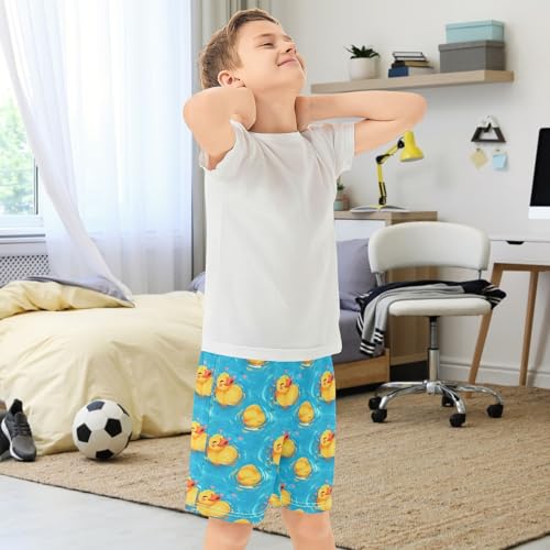 Boys Athletic Shorts with Pockets Cute Duck in Water Running Basketball Shorts for Youth Elastic Waist Size 7-83