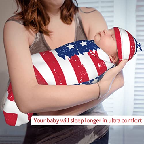 American Flag Baby Stuff New Born Swaddle Baby Blanket Sleep Sack Soft Stretchy Transition Baby Swaddle Wrap Receiving Blankets With Beanie Hat Sets Gifts For 0-6 Month Boy Girl And Infant #TOP2