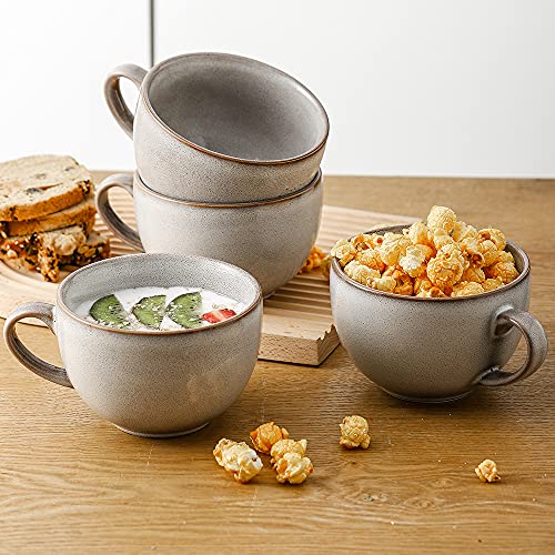 Koov Ceramic Soup Mug, Soup Bowls With Handles Microwave Safe, 24 Ounce Jumbo Mug And Cereal Mugs Set Of 4, Reactive Glaze (Variable Grey) #TOP3